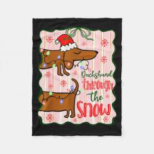 Coquette Dachshund Through The Snow, Retro Christm Fleece Blanket