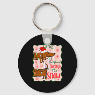Coquette Dachshund Through The Snow, Retro Christm Key Ring