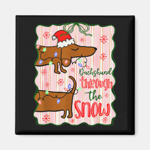 Coquette Dachshund Through The Snow, Retro Christm Magnet