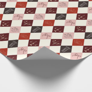 Coquette Dark Academia Argyle & Sketch Pattern Wrapping Paper