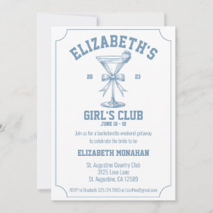 Coquette Dusty Blue Country Club Bachelorette Invitation