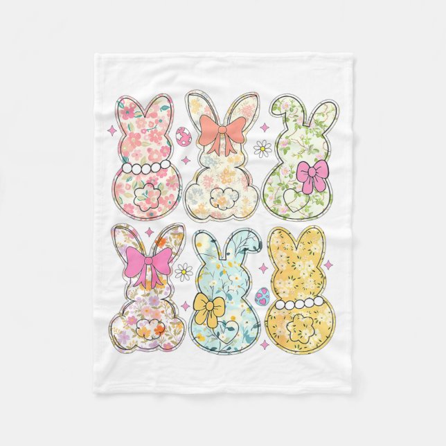 Coquette Easter Bunny Floral Coquette Bow Spring Fleece Blanket (Front)