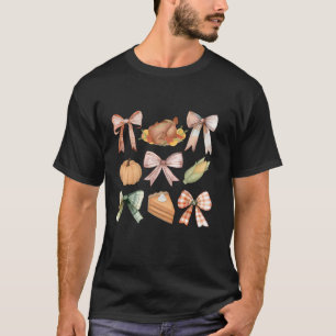 Coquette Fall Bow Thanksgiving Dinner Watercolor T T-Shirt