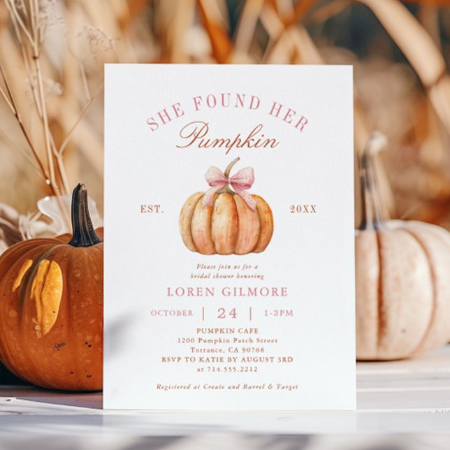 Coquette Fall She Found Her Pumpkin Bridal Shower Invitation (Creator Uploaded)