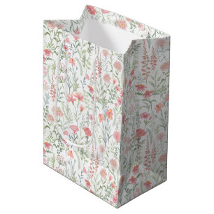 Coquette Feminine Pink Wildflower Meadow Medium Gift Bag