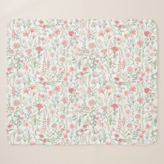 Coquette Feminine Pink Wildflower Meadow Sherpa Blanket