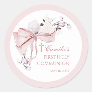 Coquette First Holy Communion Favour Classic Round Sticker