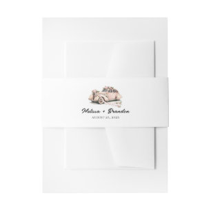 Coquette Floral Blush Pink Retro Car Wedding Invitation Belly Band