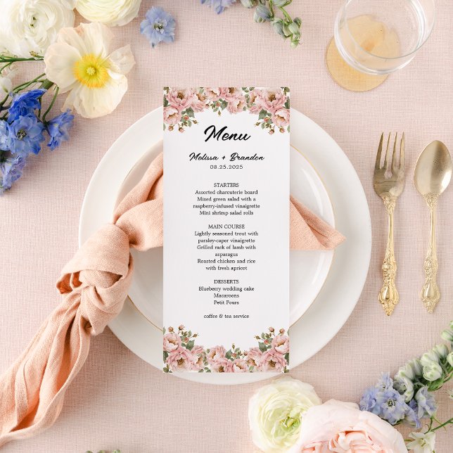 Coquette Floral Blush Pink Wedding Menu (Creator Uploaded)