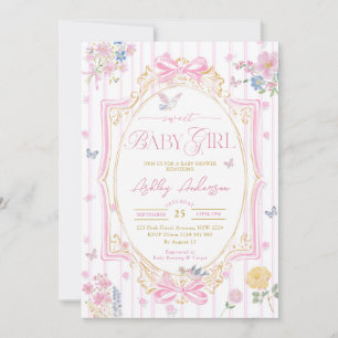 Coquette Floral Bow Baby Girl Shower Invitation