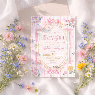 Coquette Floral Bow Baby Girl Shower Invitation