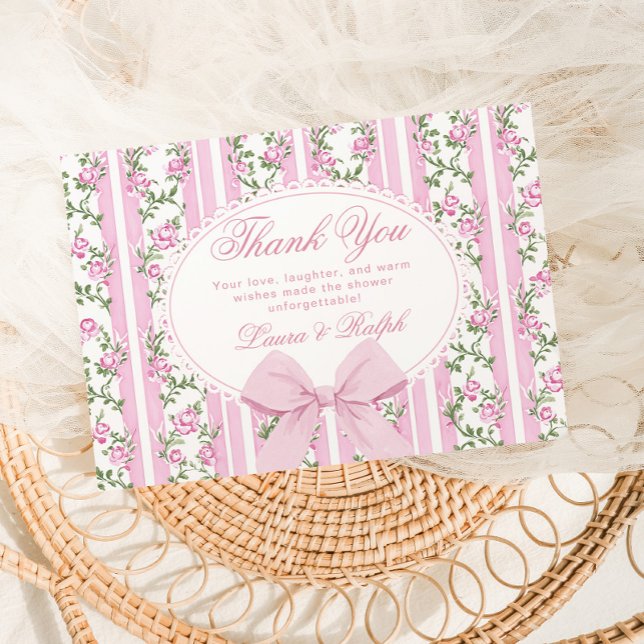 Coquette Floral Bow frame Blush Baby shower Thank You Card (Creator Uploaded)