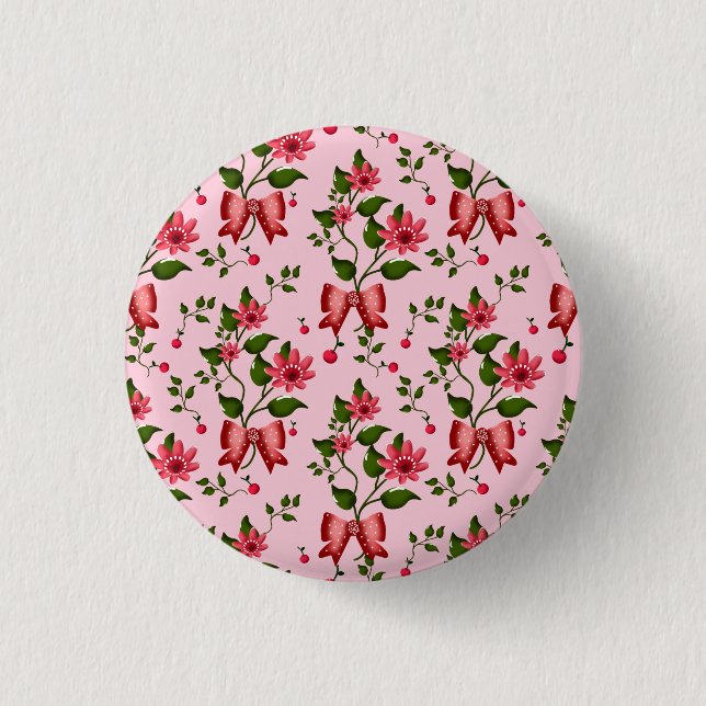  Coquette  floral Bow Pattern Wallpaper 3 Cm Round Badge (Front)
