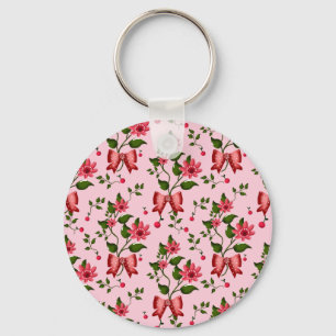  Coquette  floral Bow Pattern Wallpaper Key Ring