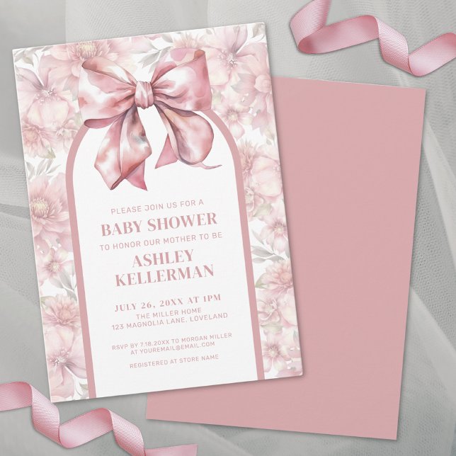 Coquette Floral Bow Pink Girl Baby Shower Invitation (Coquette Floral Bow Pink Girl Baby Shower Invitation)