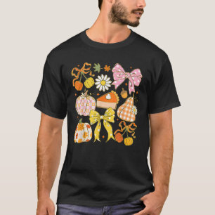 Coquette Floral Bow Pumpkin Season Autumn Fall Tha T-Shirt