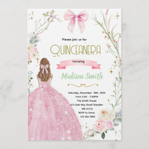 Coquette Floral bow Quinceanera Invitation