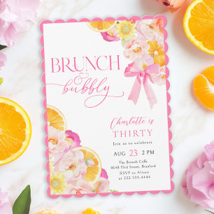 Coquette Floral Brunch & Bubbly Birthday Invitation