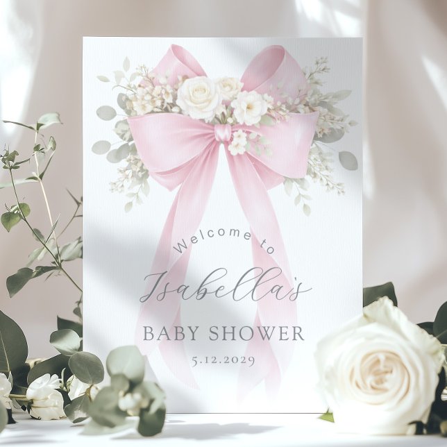 Coquette Floral Pink Bow Baby Girl Shower Welcome Poster (Creator Uploaded)