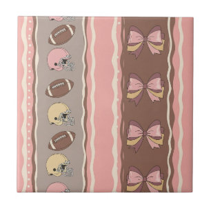 Coquette Football Bows Leopard Pattern (12) Ceramic Tile