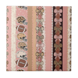 Coquette Football Bows Leopard Pattern (1) Ceramic Tile