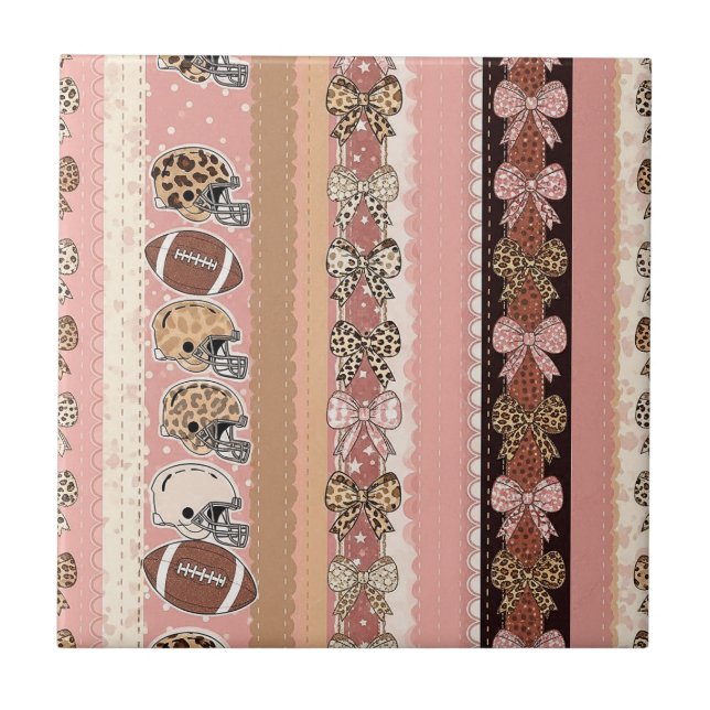 Coquette Football Bows Leopard Pattern (1) Ceramic Tile (Front)