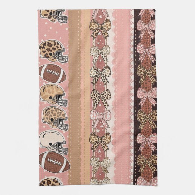 Coquette Football Bows Leopard Pattern (1) Tea Towel (Vertical)