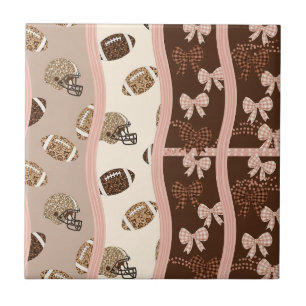 Coquette Football Bows Leopard Pattern (4) Ceramic Tile