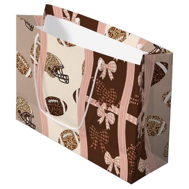 Coquette Football Bows Leopard Pattern (4) Large Gift Bag (Front Angled)