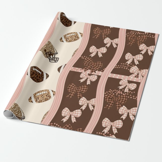 Coquette Football Bows Leopard Pattern (4) Wrapping Paper (Unrolled)