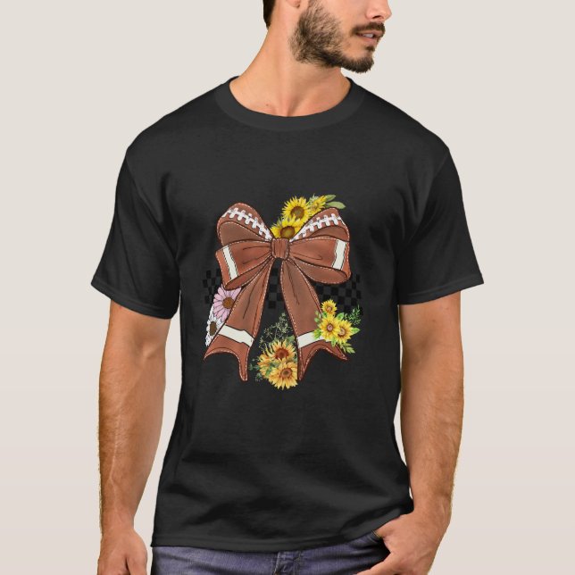 Coquette Football Mama Aesthetic Bow Love Game Day T-Shirt (Front)