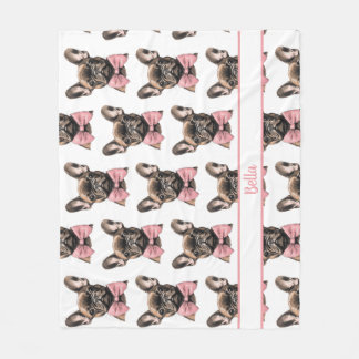 Coquette Frenchie Costumizable Name  Fleece Blanket