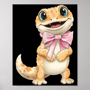 Coquette Gecko with Pink Ribbon Bow Funny Girls Poster