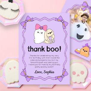 Coquette Ghost Halloween Birthday Thank You Card