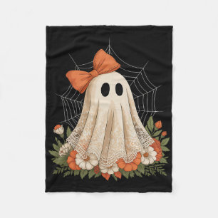 Coquette Ghost Halloween Flower Ghost Spooky Lace  Fleece Blanket