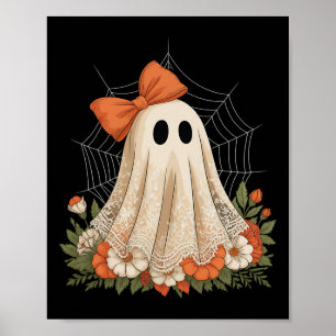 Coquette Ghost Halloween Flower Ghost Spooky Lace Poster