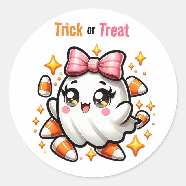 Coquette Ghost Trick or Treat Sticker (Front)