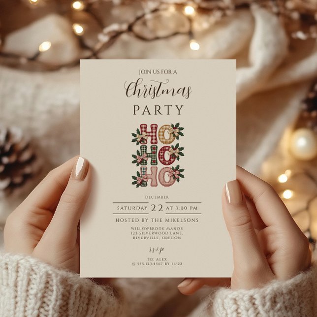 Coquette Gingham Ho Ho Ho Christmas Invitation (Creator Uploaded)