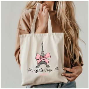 Coquette Girl Trip  Eiffel Tower & Pink Bow Custom Tote Bag