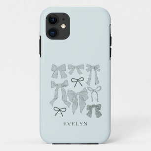 Coquette Girly Bows Blue iPhone 11 Case