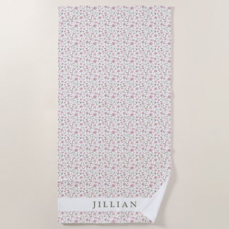 Coquette Girly Floral Pattern | Personalised Name  Beach Towel