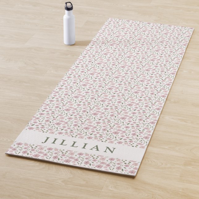 Coquette Girly Floral Pattern | Personalised Name  Yoga Mat (In Situ)