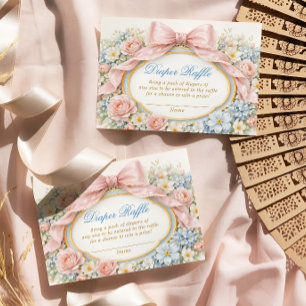 Coquette Girly Pink Bow Floral Diaper Raffle  Enclosure Card