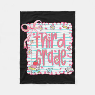 Coquette Girly Pink Bow Third Grade Teacher Back T Fleece Blanket