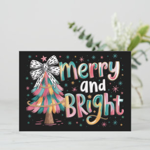 Coquette Glitter Christmas Tree Merry and Bright  Holiday Card