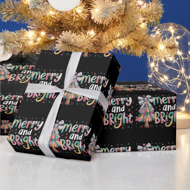 Coquette Glitter Christmas Tree Merry and Bright  Wrapping Paper (Holidays)