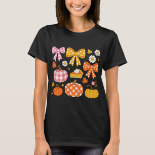 Coquette Glitter Floral Pumpkin Design Autumn Bow T-Shirt