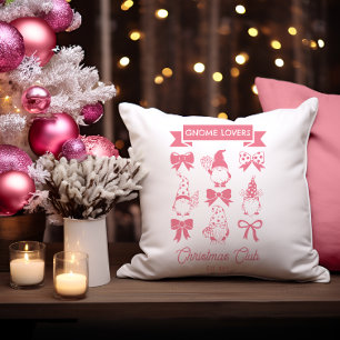 Coquette Gnome Lovers Christmas Club -Pink   White Cushion