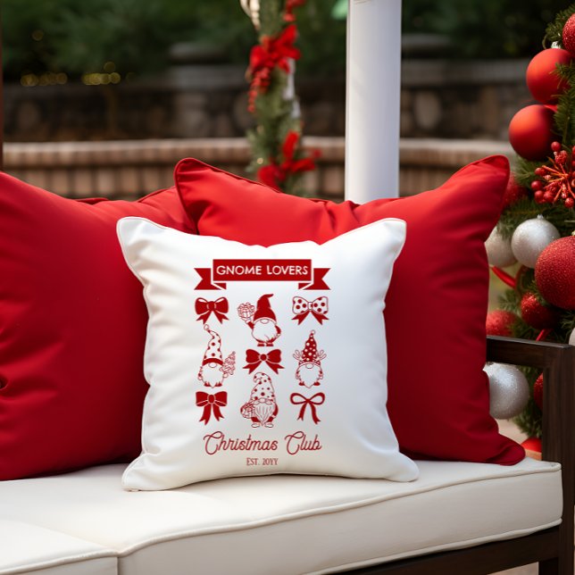 Coquette Gnome Lovers Christmas Club - Red | White Cushion (Coquette Gnome Lovers Christmas Club Red White Throw Pillow)
