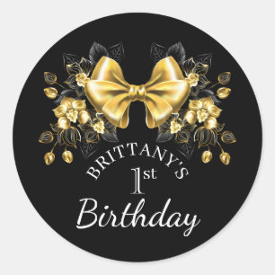 Coquette Gold Bow First Birthday Classic Classic Round Sticker